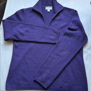 Charter Club 2 Ply Cashmere Sweater Womens S Purple V neck Collared Pullover